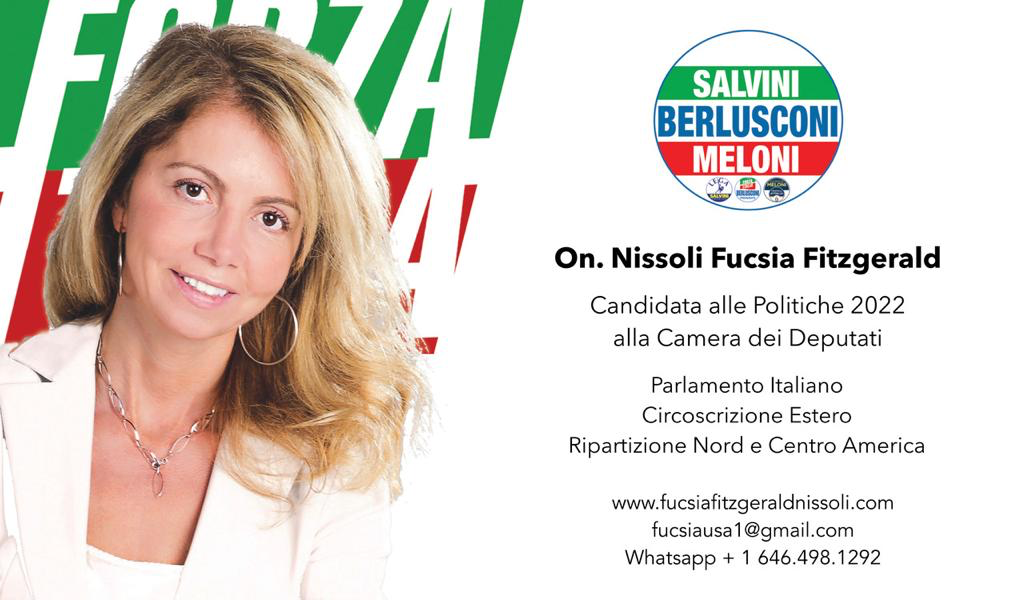 ITALIANI ALL’ESTERO – ELEZIONI/CANDIDATI NORD, CENTRO AMERICA – DE MEO (RESP. IT MONDO/ FI) : NISSOLI, UNICA CANDIDATA FI CHE LAVORA CON GRANDE SERIETA’ E RESPONSABILITÀ’ A SERVIZIO COMUNITA’ ITALIANA”